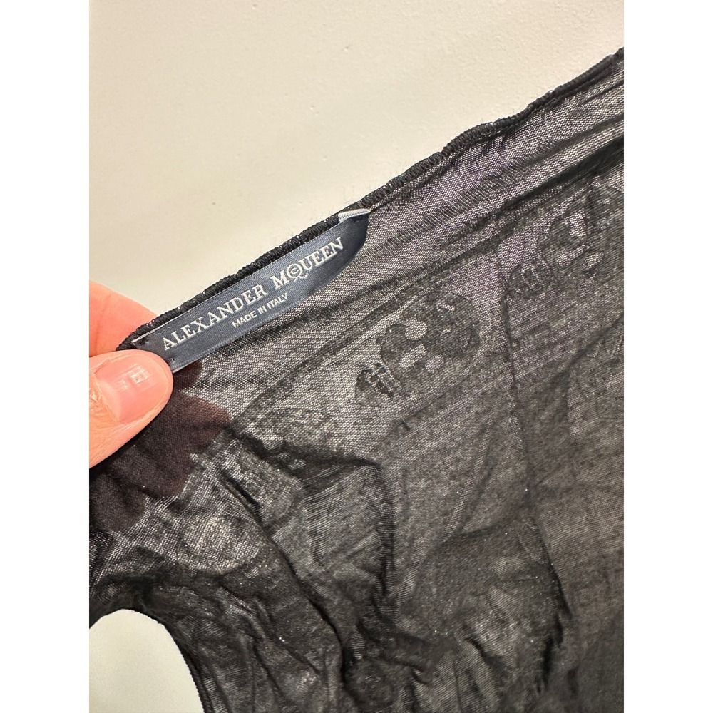 Alexander McQueen Black Gold Metallic Skull Scarf Modal Cashmere Made in Italy - Picture 4 of 6